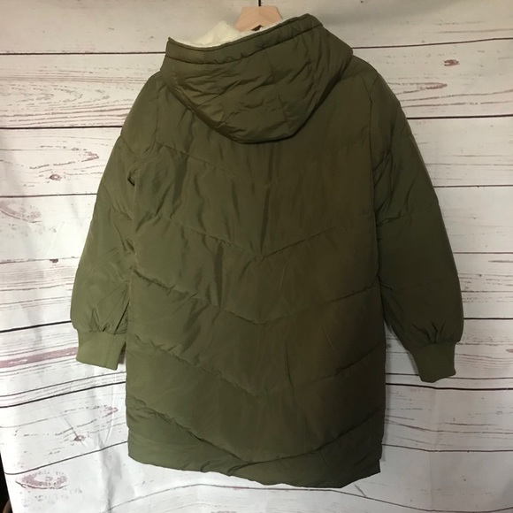 Love Tree Hooded Long Puffy Jacket Olive Green - Picture 4 of 10